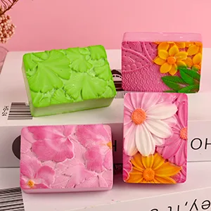HUAKENER Silicone Soap Molds 2 Pack 4-Cavity Rectangle Soap Mold Flower Soap Making Molds Flowers and Leaves - silicone soap molds