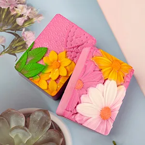HUAKENER Silicone Soap Molds 2 Pack 4-Cavity Rectangle Soap Mold Flower Soap Making Molds Flowers and Leaves - soap molds silicone shapes unique