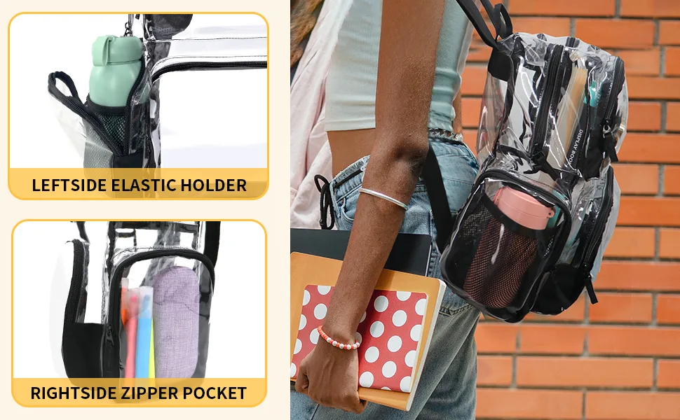 Vorspack Clear Backpack - Transparent Backpack with Reinforced Bottom & Multi-pockets for College Workplace Security - Black - clear backpack
