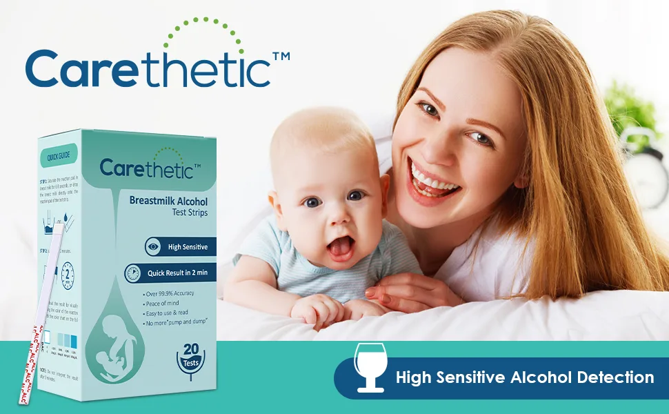 Carethetic Breastmilk Alcohol Test Strips Quick & Highly Sensitive Alcohol Detection with Accurate Results at Home - Individually Sealed Pack Results in 2 Min (20-Pack) - Carethetic breastmilk alcohol test strips