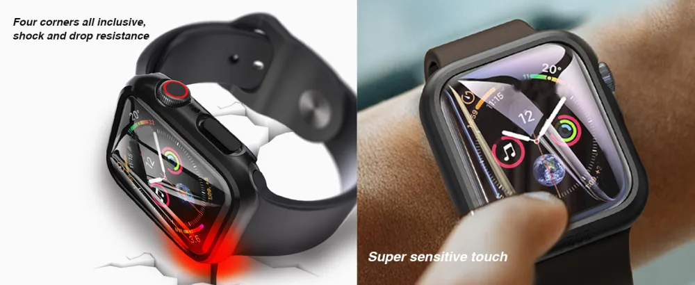 Ailun for Apple Watch Series 8 & 7 Screen Protector Case 45mm Ultra-Thin Hard PC Case Built in Tempered Glass Screen Protector for iWatch Shockproof Cover with Button 2 Pack Black 45MM Black - product information 4