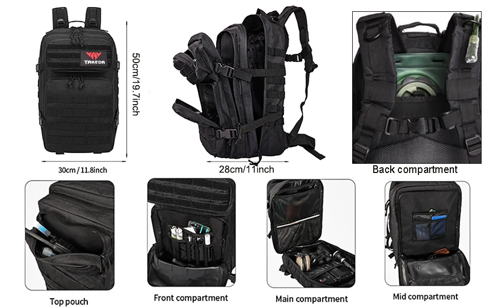 YAKEDA Tactical Backpack for Men 45L Large 3 Day Army MOLLE Assault Pack Survival Backpack Bug out Bag Backpack Black Cp - tactical backpack for men