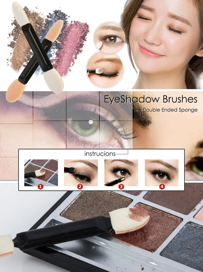 KINGMAS 100 Pack Disposable Double Ended Sponge EyeShadow Brushes Oval Applicator Makeup Tools Beige - product information 15