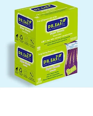 DR.EASY Dryer Sheets Plant Based Formula 252 Ct Fabric Softener sheets for Laundry Spring Fresh Essential Oil Scented No Artificial Fragrances No Dyes Reduce Static & Wrinkles Help Repel Pet Hair Spring Fresh 252 Count (Pack of 1) - 1111