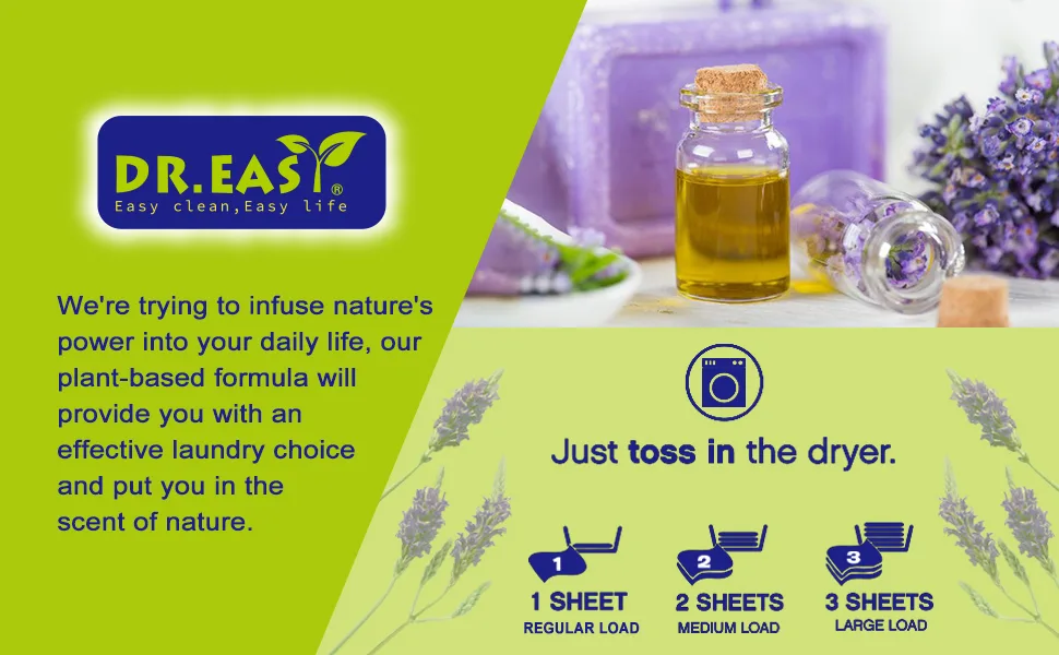 DR.EASY Dryer Sheets Plant Based Formula 252 Ct Fabric Softener sheets for Laundry Spring Fresh Essential Oil Scented No Artificial Fragrances No Dyes Reduce Static & Wrinkles Help Repel Pet Hair Spring Fresh 252 Count (Pack of 1) - dryer sheet fabric softer sheet
