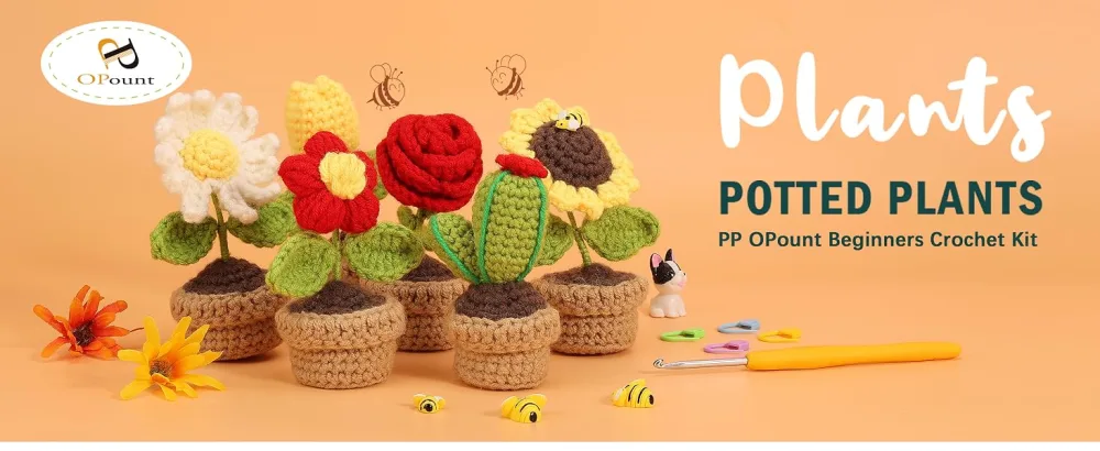 PP OPOUNT Beginner Crochet Kit - 3 PCS Potted Plants Complete Crochet Kit for Beginners Starter Pack for Adults and Kids with Step-by-Step Instructions and Video Tutorials (Patent Product) - crochet kit for kids