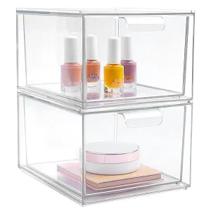 Vtopmart 2 Pack Stackable Makeup Organizer Storage Drawers 4.4'' Tall Acrylic Bathroom Organizers Clear Plastic Storage Bins For Vanity Undersink Kitchen Cabinets Pantry Organization and Storage - main
