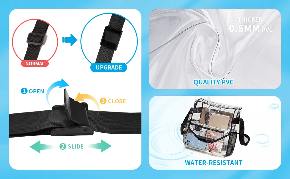 Vorspack Clear Tote Bag - Stadium Approved Clear Bag with Adjustable Strap for Sports Events Concerts Work Black - clear tote
