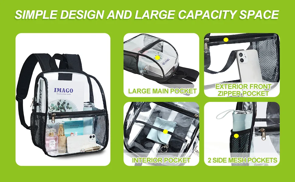 Clear Backpack Stadium Approved Clear Mini Backpack with Adjustable Straps See Through Backpack for Stadium Concert Sports Work Security - clear backpack stadium approved-capacity