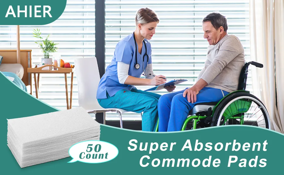 Super Absorbent Commode Pads AHIER Disposable Bedside Absorbent Pad for Commode Liners 50 Count for Bedside Commode Liners Adult Commode Chair Portable Toilet Bag - Super Absorbent Commode Pads