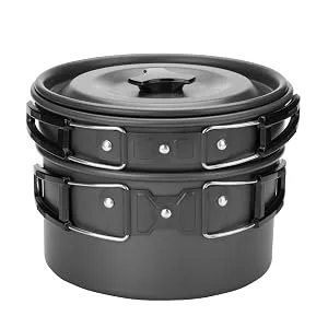 Odoland 12pcs Camping Cookware Mess Kit with Mini Stove Lightweight Pot Pan Kettle with 2 Cups Fork Spoon Kit for Backpacking Outdoor Camping Hiking and Picnic - OD0214