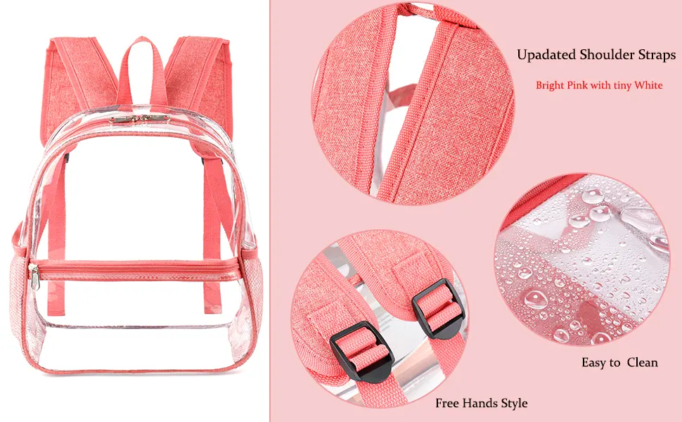 Fomaris Cute Pink Clear Backpack Stadium Approved 12x12x6 Small Mini Clear Plastic Backpack - clear backpacks for women