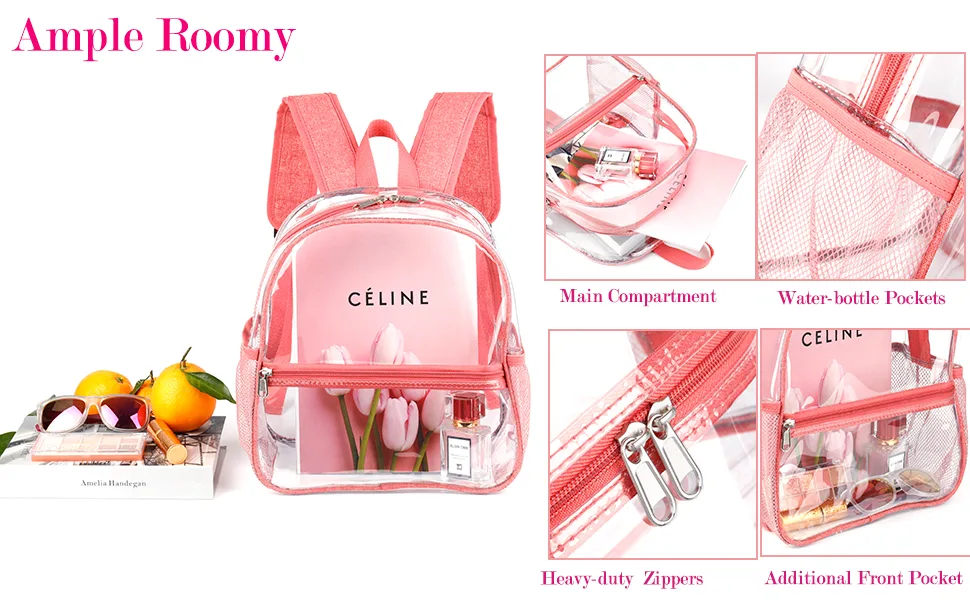 Fomaris Cute Pink Clear Backpack Stadium Approved 12x12x6 Small Mini Clear Plastic Backpack - girls clear backpack