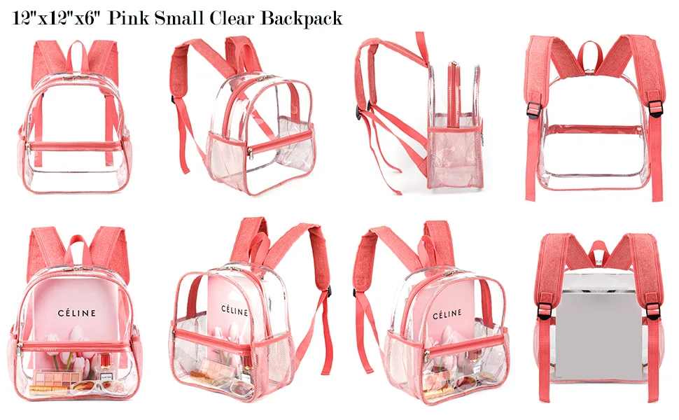 Fomaris Cute Pink Clear Backpack Stadium Approved 12x12x6 Small Mini Clear Plastic Backpack - mini clear backpack