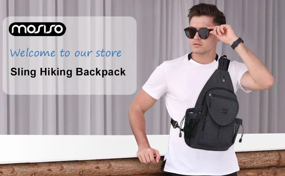 MOSISO Sling Backpack Canvas Crossbody Hiking Daypack Bag with Anti-theft Pocket Black - Hiking Daypack Sling Bag