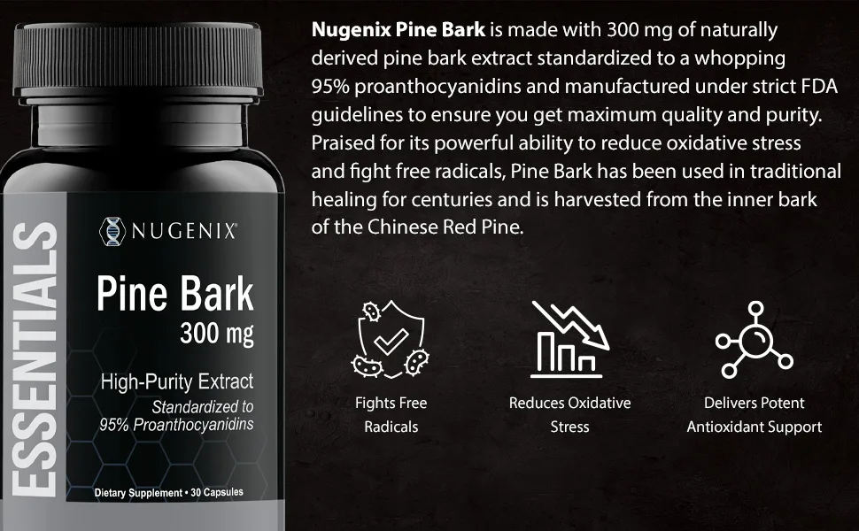 Nugenix Essentials Pine Bark Extract 300mg 95% Proanthocyanidins - 30 Count - Nugenix Pine Bark Extract Benefits