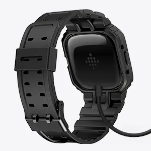 amBand Compatible for Fitbit Versa 4/ Fitbit Versa 3/ Fitbit Versa 2/ Fitbit Versa Lite/Fitbit Sense 2/ Fitbit Sense Bands with Case Protective Case Strap Rugged Sport Protector Wristbands Men Black Black Fitbit Sense 2/1 & Versa 4/3/2/1 & Versa Lite - Charger Friendly