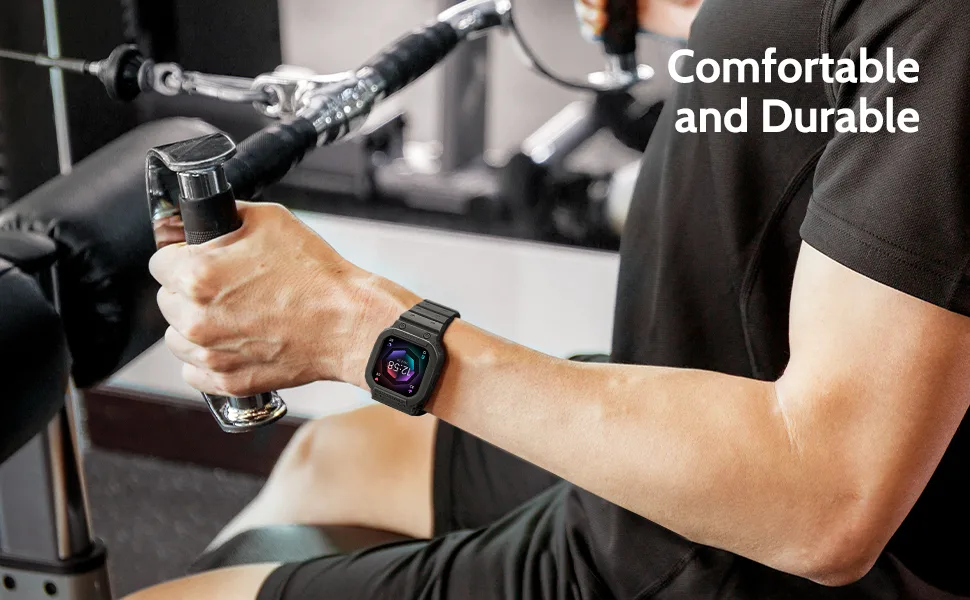 amBand Compatible for Fitbit Versa 4/ Fitbit Versa 3/ Fitbit Versa 2/ Fitbit Versa Lite/Fitbit Sense 2/ Fitbit Sense Bands with Case Protective Case Strap Rugged Sport Protector Wristbands Men Black Black Fitbit Sense 2/1 & Versa 4/3/2/1 & Versa Lite - Comfortable and Durable
