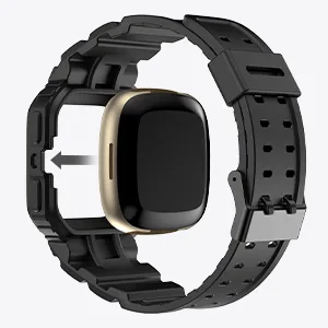 amBand Compatible for Fitbit Versa 4/ Fitbit Versa 3/ Fitbit Versa 2/ Fitbit Versa Lite/Fitbit Sense 2/ Fitbit Sense Bands with Case Protective Case Strap Rugged Sport Protector Wristbands Men Black Black Fitbit Sense 2/1 & Versa 4/3/2/1 & Versa Lite - Easy Installation