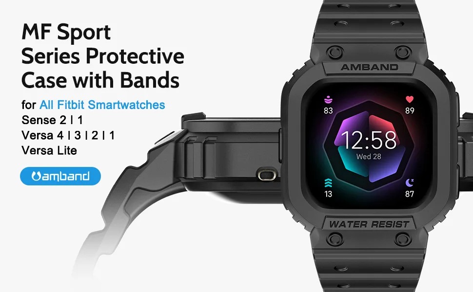 amBand Compatible for Fitbit Versa 4/ Fitbit Versa 3/ Fitbit Versa 2/ Fitbit Versa Lite/Fitbit Sense 2/ Fitbit Sense Bands with Case Protective Case Strap Rugged Sport Protector Wristbands Men Black Black Fitbit Sense 2/1 & Versa 4/3/2/1 & Versa Lite - MF Sport Protective Case with Bands for All Fitbit Smartwatches Sense 2/1 Versa 4/3/2/1 | Versa Lite