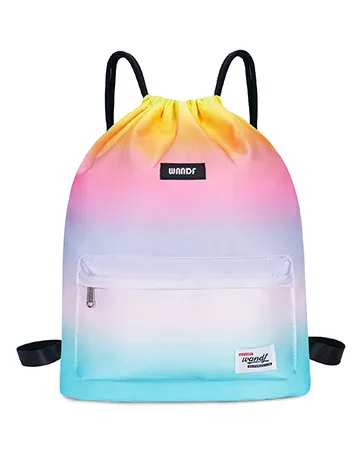WANDF Drawstring Backpack String Bag Sackpack Cinch Water Resistant Nylon for Gym Shopping Sport Yoga Leaf Blue - Drawstring Backpack String Bag Sackpack Cinch Water Resistant Nylon for Gym