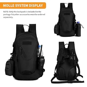 HUNTVP Military MOLLE Backpack Rucksack Gear Tactical Assault Pack Student School Bag 20L for Hunting Camping Trekking Travel Black - product information 18