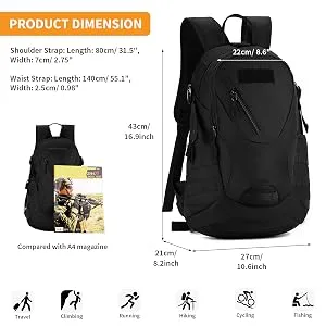 HUNTVP Military MOLLE Backpack Rucksack Gear Tactical Assault Pack Student School Bag 20L for Hunting Camping Trekking Travel Black - product information 19