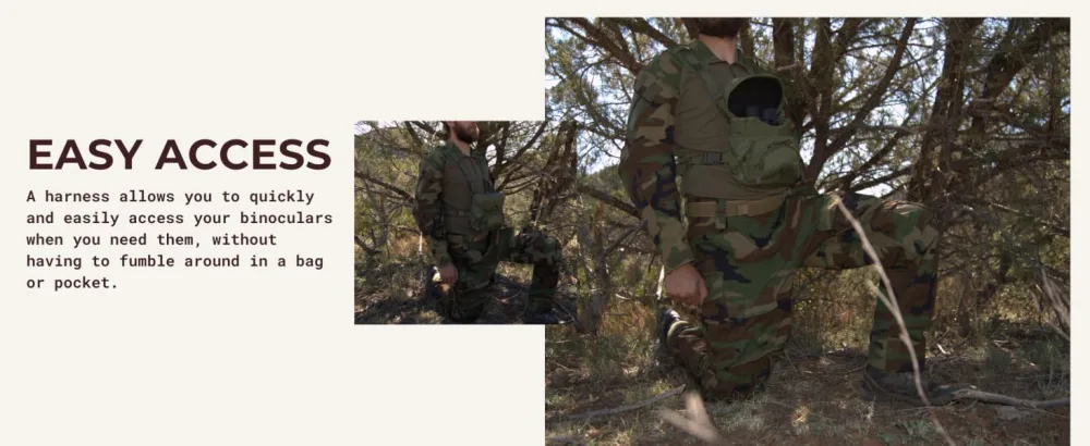 Boundless Performance Binocular Harness Chest Pack - Our Bino Harness case is Great for Hunting Hiking and Shooting - Bino Straps Secure Your Binoculars-Holds rangefinders Bullets Gear - Multicam - bino bag