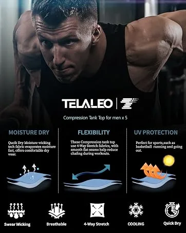 TELALEO 6 5 or 4 Pack Men's Compression Pants Leggings Sports Tights Performance Athletic Baselayer Workout Running Black(4 Pack) Large - tank top