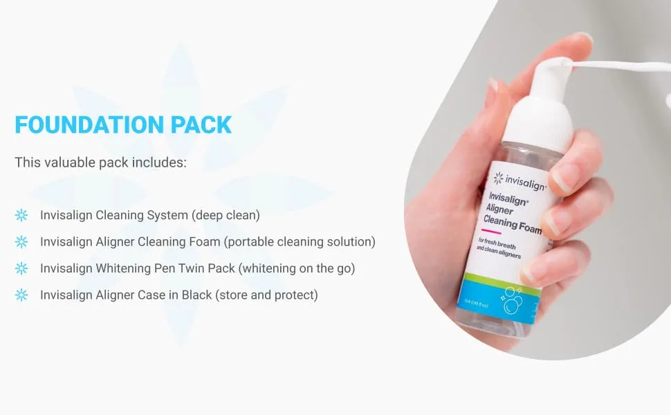 Invisalign Foundation Pack - Cleaning System Aligner Cleaning Foam Whitening Pen Twin Pack and Aligner Case - aligner cleaner invisalign accessories aligner cleaner and whitener retainer cleaning