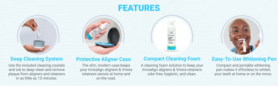 Invisalign Foundation Pack - Cleaning System Aligner Cleaning Foam Whitening Pen Twin Pack and Aligner Case - clear aligner cleaner retainer cleaners invisalign crystals