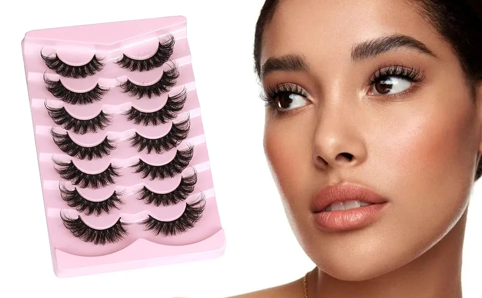Mink Lashes Fluffy 6D False Eyelashes 17mm Wispy Cat Eye Lashes that Look Like Extensions Strip Lashes Pack 6D Cat 17mm - russian eyelashes pack