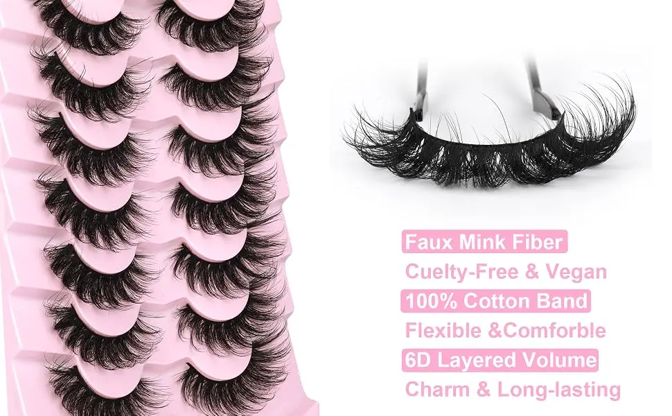 Mink Lashes Fluffy 6D False Eyelashes 17mm Wispy Cat Eye Lashes that Look Like Extensions Strip Lashes Pack 6D Cat 17mm - russian lashes mink fluffy eyelashes
