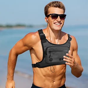 KINGSLONG Chest Bag Lightweight Chest Pack Water Resistant Running Pack Phone Holder For Workouts Running Backpack Vest with Pocket & Extra Storage black chest bag - product information 23