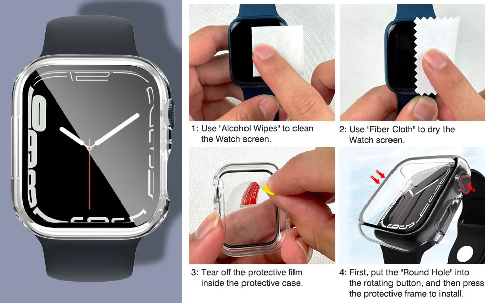 QHOHQ 2 Pack Hard PC Case Compatible with Apple Watch Series 8 45mm & Series 7 45mm with Tempered Glass Screen Protector Full Coverage Touch Sensitive Ultra-Thin HD Bumper Protective Cover - Clear Transparent 45mm - product information 10