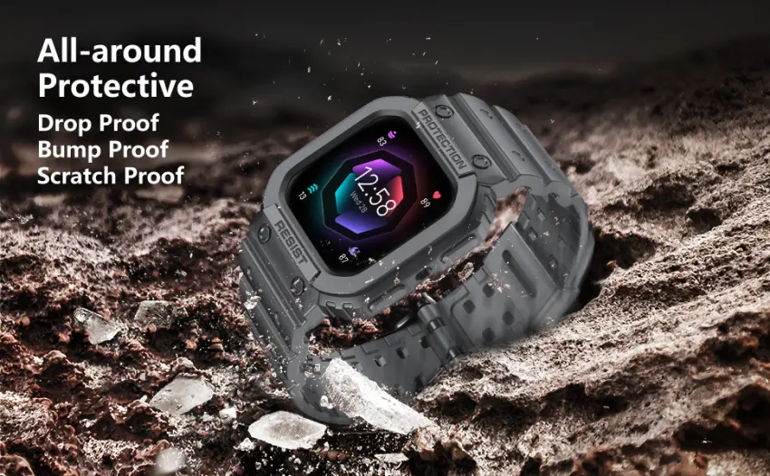 amBand Compatible for Fitbit Versa 4/ Fitbit Versa 3/ Fitbit Versa 2/ Fitbit Versa Lite/Fitbit Sense 2/ Fitbit Sense Bands with Case Protective Case Strap Rugged Sport Protector Wristbands Men Gray Gray Fitbit Sense 2/1 & Versa 4/3/2/1 & Versa Lite - All-around Protective: Drop Proof, Bump Proof, Scratch Proof