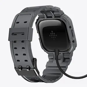 amBand Compatible for Fitbit Versa 4/ Fitbit Versa 3/ Fitbit Versa 2/ Fitbit Versa Lite/Fitbit Sense 2/ Fitbit Sense Bands with Case Protective Case Strap Rugged Sport Protector Wristbands Men Gray Gray Fitbit Sense 2/1 & Versa 4/3/2/1 & Versa Lite - Charger Friendly