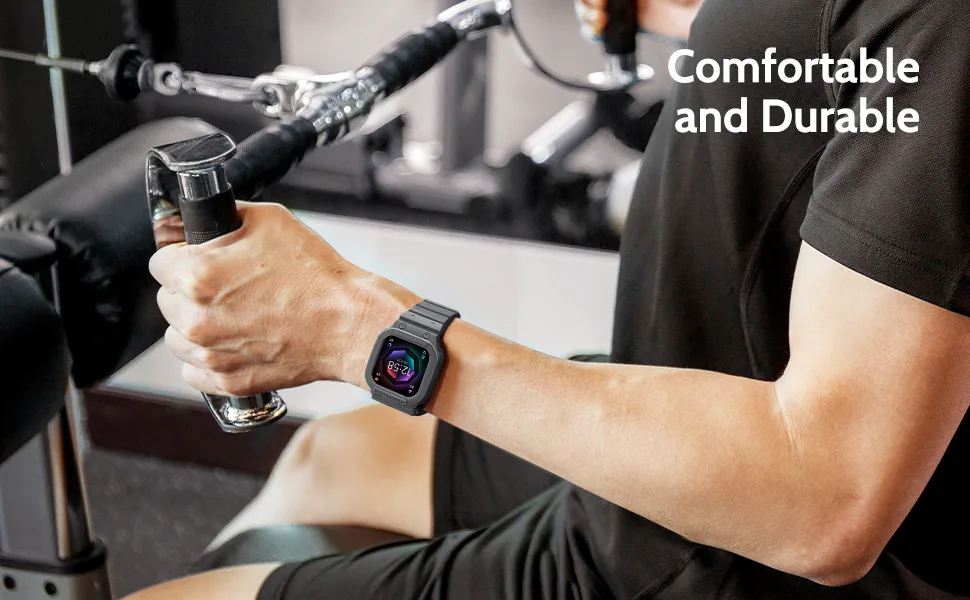 amBand Compatible for Fitbit Versa 4/ Fitbit Versa 3/ Fitbit Versa 2/ Fitbit Versa Lite/Fitbit Sense 2/ Fitbit Sense Bands with Case Protective Case Strap Rugged Sport Protector Wristbands Men Gray Gray Fitbit Sense 2/1 & Versa 4/3/2/1 & Versa Lite - Comfortable and Durable