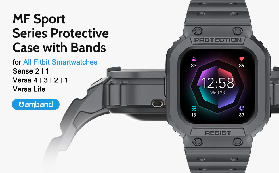 amBand Compatible for Fitbit Versa 4/ Fitbit Versa 3/ Fitbit Versa 2/ Fitbit Versa Lite/Fitbit Sense 2/ Fitbit Sense Bands with Case Protective Case Strap Rugged Sport Protector Wristbands Men Gray Gray Fitbit Sense 2/1 & Versa 4/3/2/1 & Versa Lite - MF Sport Protective Case with Bands for All Fitbit Smartwatches Sense 2/1 Versa 4/3/2/1 | Versa Lite