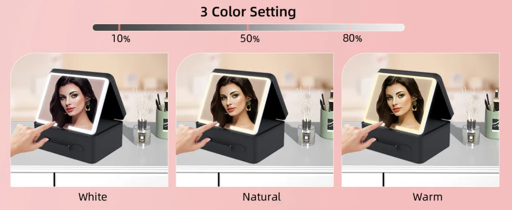 FASCINATE Makeup Case with Lighted Mirror 3 Color Setting Travel Cosmetic Train Case Organizer with Adjustable Dividers Makeup Storage for Women Makeup Accessories & Tools Case - Black Black_regular - Makeup Case with Lighted Mirror