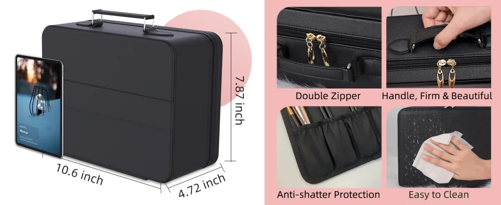 FASCINATE Makeup Case with Lighted Mirror 3 Color Setting Travel Cosmetic Train Case Organizer with Adjustable Dividers Makeup Storage for Women Makeup Accessories & Tools Case - Black Black_regular - Makeup Case with Lighted Mirror
