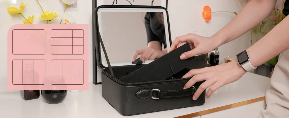 FASCINATE Makeup Case with Lighted Mirror 3 Color Setting Travel Cosmetic Train Case Organizer with Adjustable Dividers Makeup Storage for Women Makeup Accessories & Tools Case - Black Black_regular - Makeup Case with Lighted Mirror