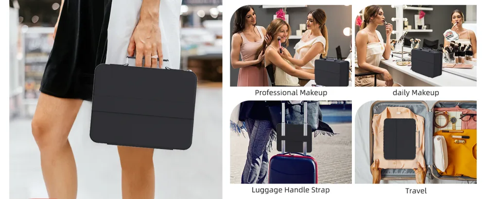 FASCINATE Makeup Case with Lighted Mirror 3 Color Setting Travel Cosmetic Train Case Organizer with Adjustable Dividers Makeup Storage for Women Makeup Accessories & Tools Case - Black Black_regular - Makeup Case with Lighted Mirror