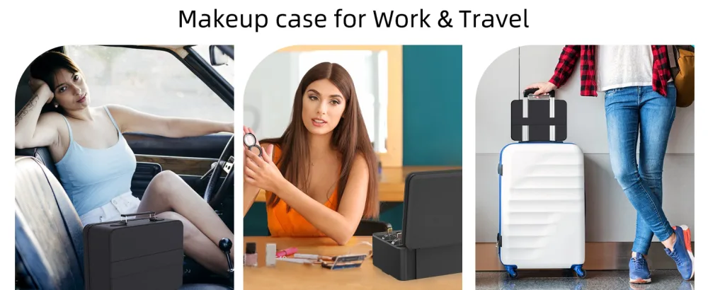 FASCINATE Makeup Case with Lighted Mirror 3 Color Setting Travel Cosmetic Train Case Organizer with Adjustable Dividers Makeup Storage for Women Makeup Accessories & Tools Case - Black Black_regular - Makeup Case with Lighted Mirror