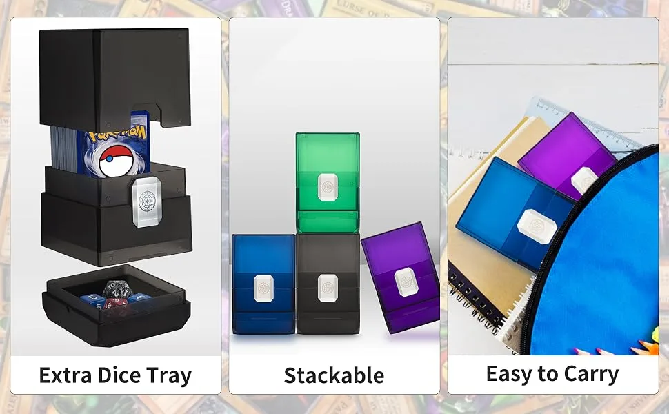 Sooez 4 Pack MTG Deck Card Box Strong Deck Case Holder Boulder 100+ with Dice Storage Boulder Deck Card Box Translucent Deck Card Boxes for Magic/Pokemon/YuGiOh/Commander/TCG Cards - Extra Dice Tray