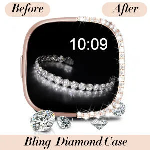 V-MORO Compatible with Fitbit Versa 4/Sense 2 Bands for Women Bling Diamond Metal Strap Replacement with Hard Bumper Protective Case Cover for Fitbit Sense 2/Versa 4-Silver - product information 11