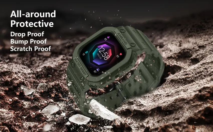 amBand Compatible for Fitbit Versa 4/ Fitbit Versa 3/ Fitbit Versa 2/ Fitbit Versa Lite/Fitbit Sense 2/ Fitbit Sense Bands with Case Protective Case Strap Rugged Sport Protector Wristbands Men Green Green Fitbit Sense 2/1 & Versa 4/3/2/1 & Versa Lite - All-around Protective: Drop Proof, Bump Proof, Scratch Proof