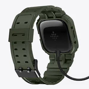 amBand Compatible for Fitbit Versa 4/ Fitbit Versa 3/ Fitbit Versa 2/ Fitbit Versa Lite/Fitbit Sense 2/ Fitbit Sense Bands with Case Protective Case Strap Rugged Sport Protector Wristbands Men Green Green Fitbit Sense 2/1 & Versa 4/3/2/1 & Versa Lite - Charger Friendly