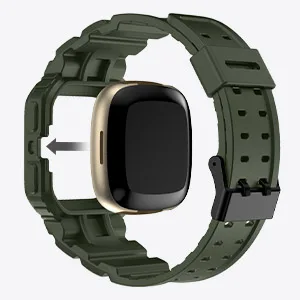 amBand Compatible for Fitbit Versa 4/ Fitbit Versa 3/ Fitbit Versa 2/ Fitbit Versa Lite/Fitbit Sense 2/ Fitbit Sense Bands with Case Protective Case Strap Rugged Sport Protector Wristbands Men Green Green Fitbit Sense 2/1 & Versa 4/3/2/1 & Versa Lite - Easy Installation