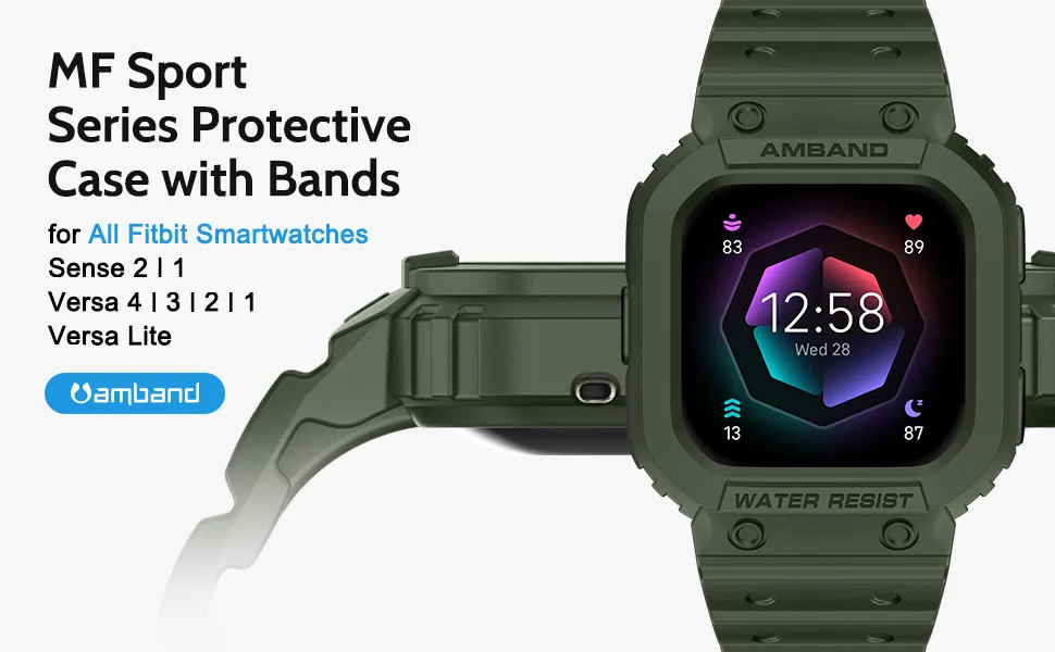 amBand Compatible for Fitbit Versa 4/ Fitbit Versa 3/ Fitbit Versa 2/ Fitbit Versa Lite/Fitbit Sense 2/ Fitbit Sense Bands with Case Protective Case Strap Rugged Sport Protector Wristbands Men Green Green Fitbit Sense 2/1 & Versa 4/3/2/1 & Versa Lite - MF Sport Protective Case with Bands for All Fitbit Smartwatches Sense 2/1 Versa 4/3/2/1 | Versa Lite